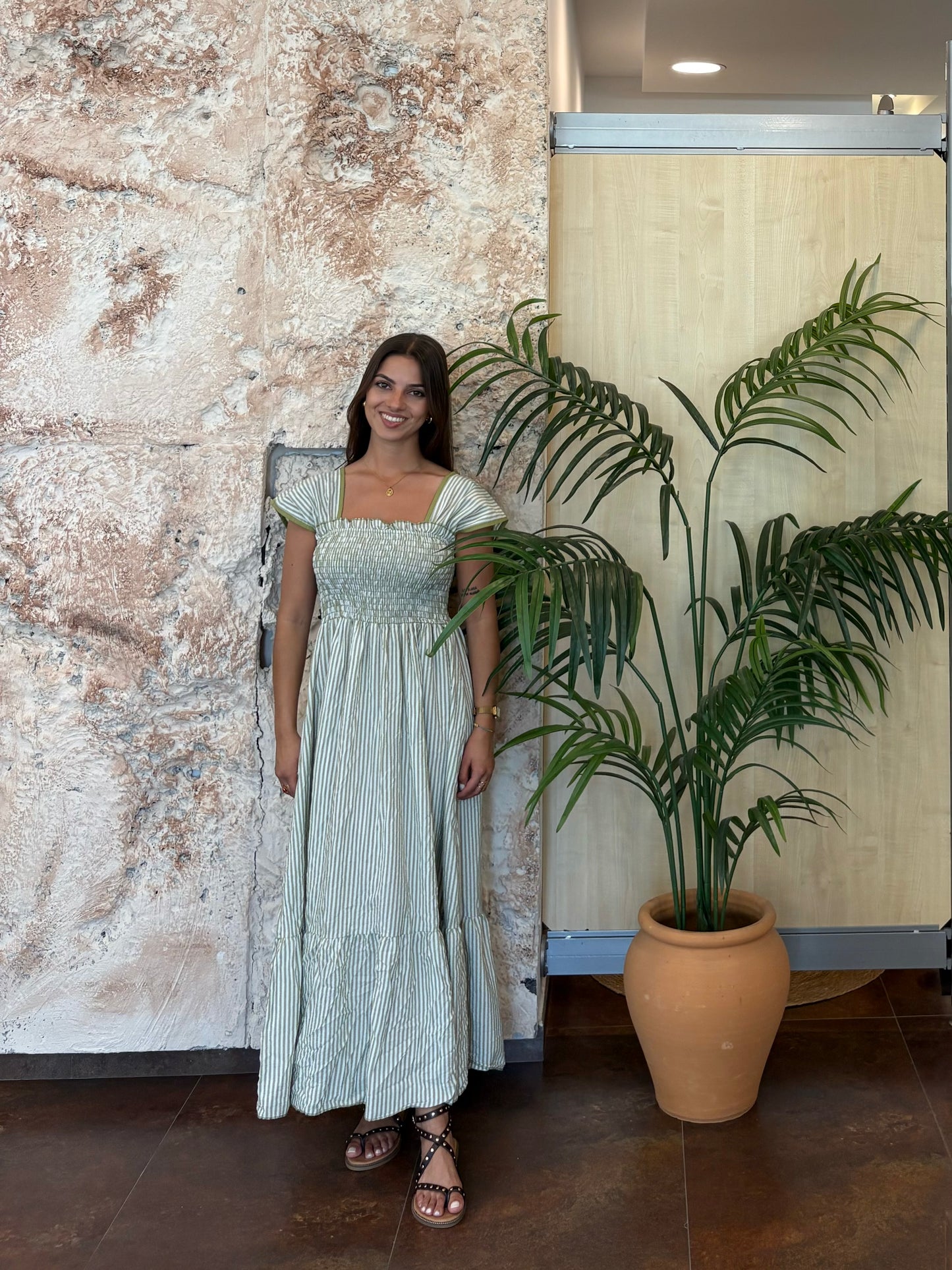 VESTIDO PANEL DE ABEJA RAYAS VERDE