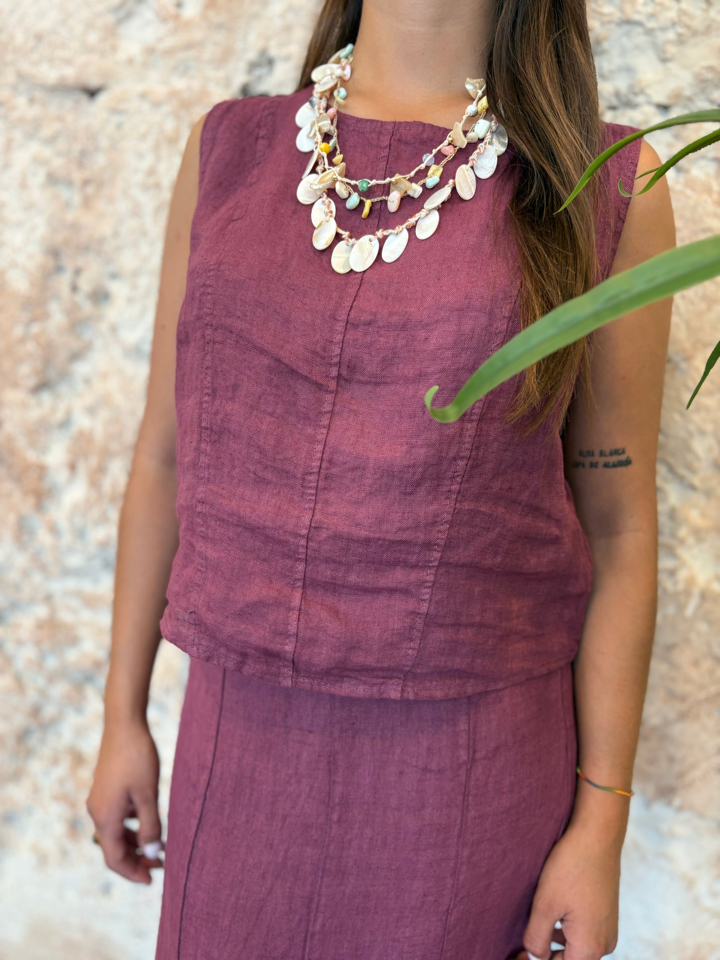 CONJUNTO TOP Y FALDA LINO FRAMBUESA
