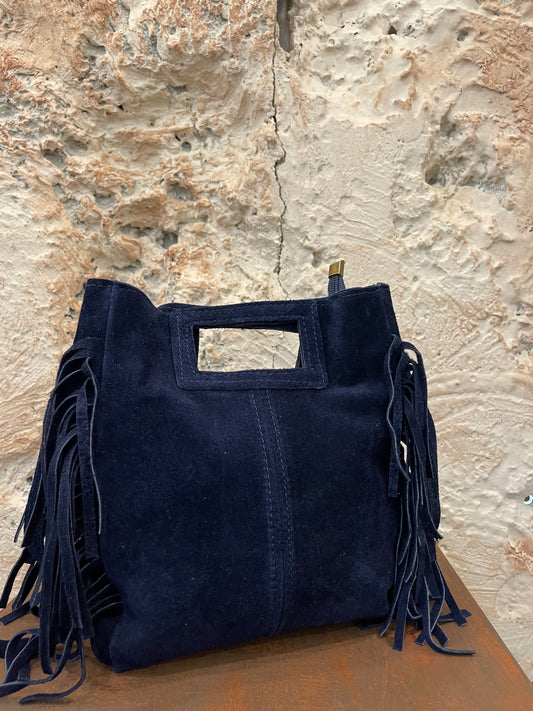 BOLSO PIEL AZUL FLECOS CUADRADO