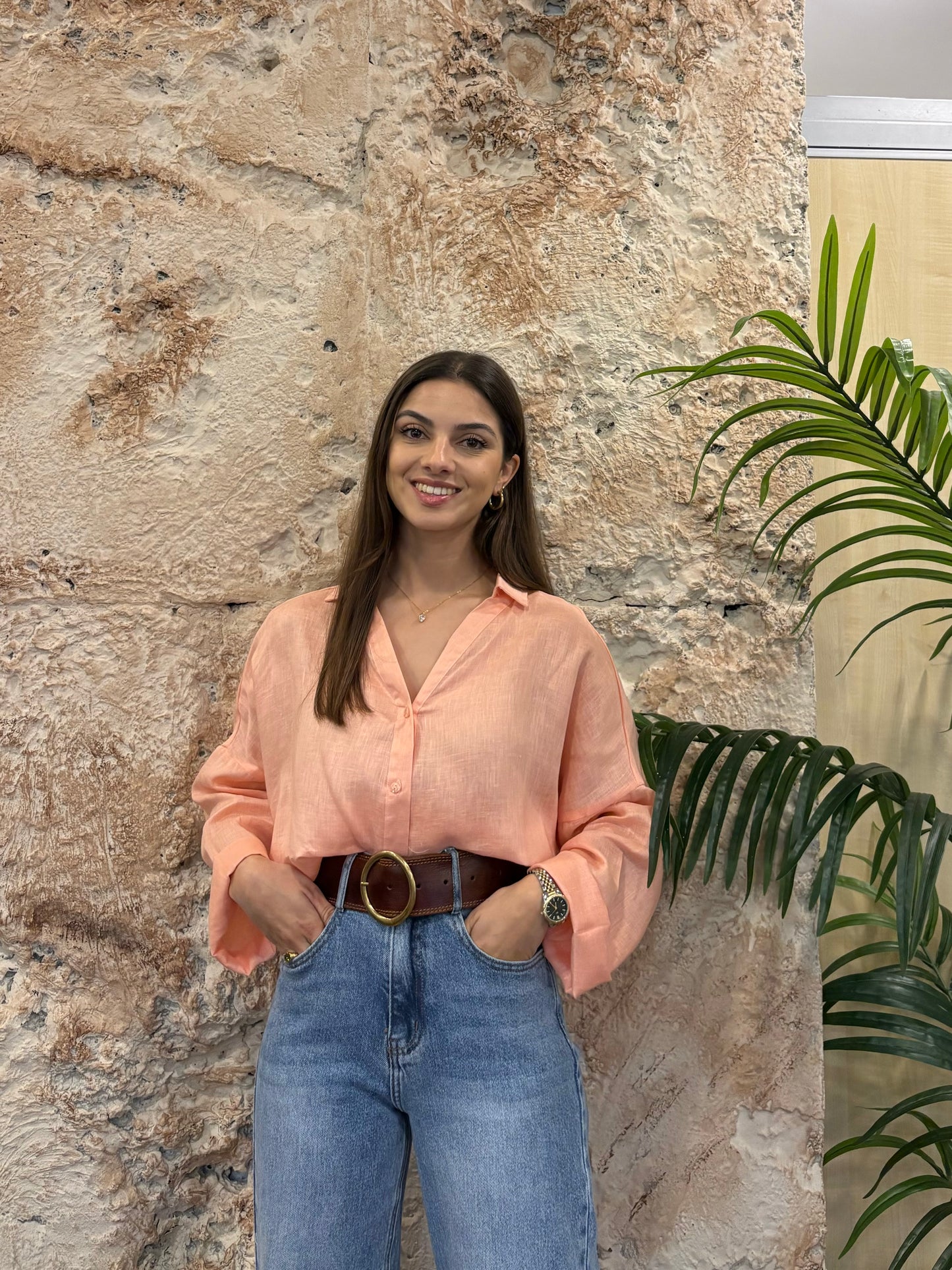 CAMISA OVERSIZE LINO SALMÓN