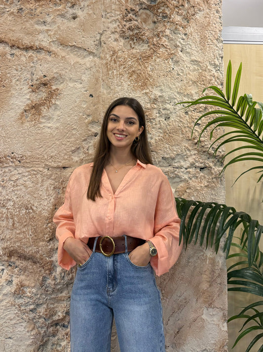 CAMISA OVERSIZE LINO SALMÓN