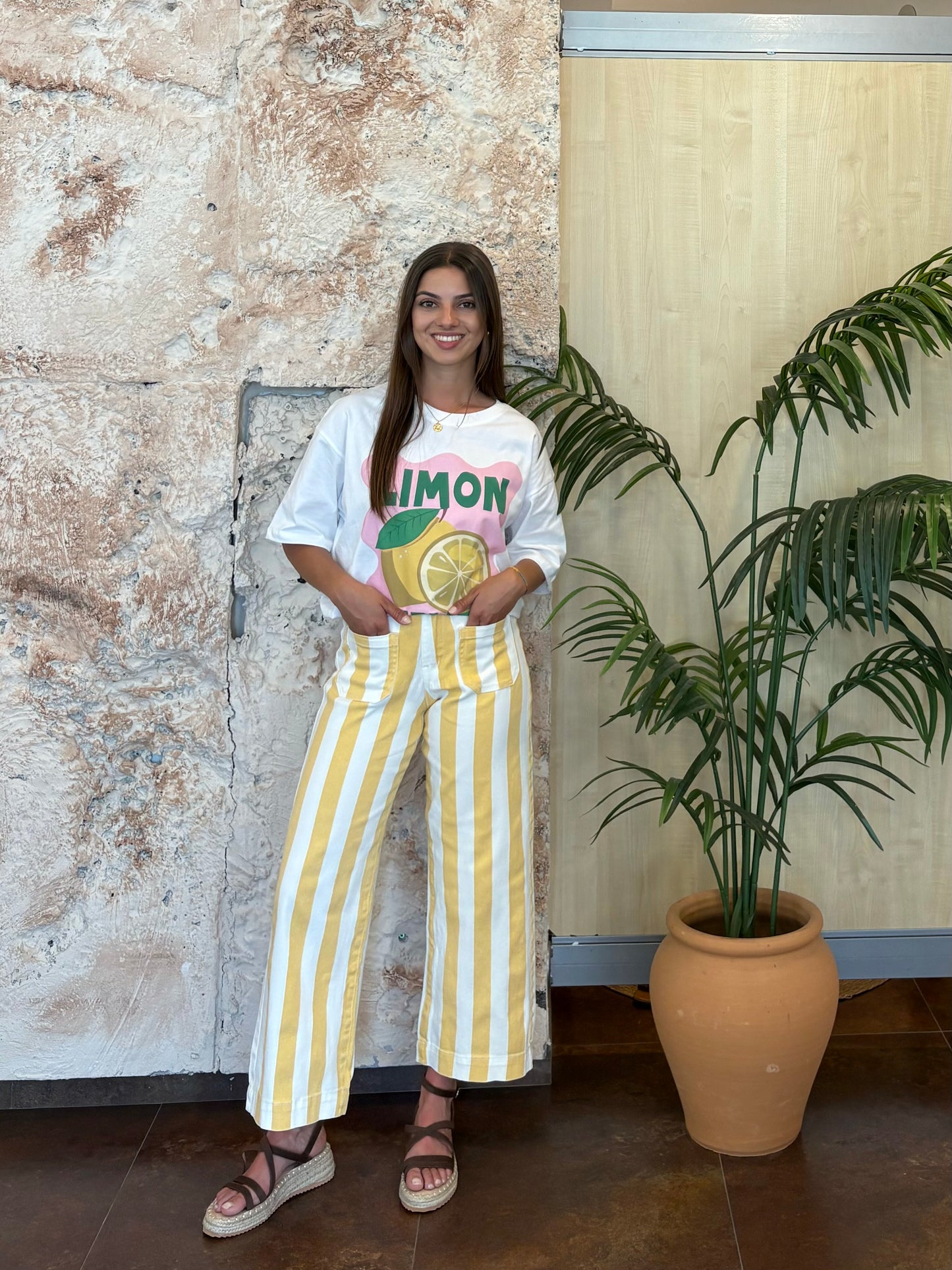 PANTALÓN CULOTTE BOLSILLOS RAYAS AMARILLAS
