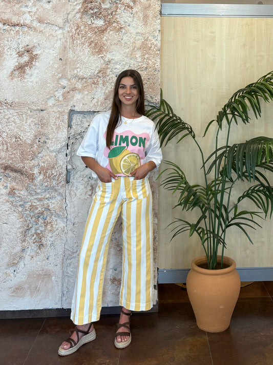 PANTALÓN CULOTTE BOLSILLOS RAYAS AMARILLAS