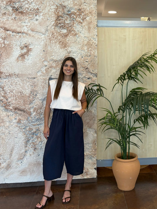 PANTALÓN CROPPED ANCHO AZUL