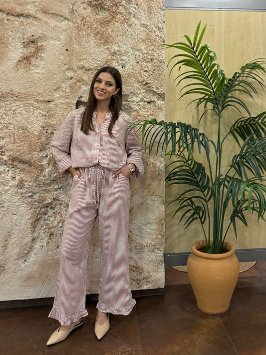 PANTALÓN FLUIDO TEJA RAYAS VOLANTE