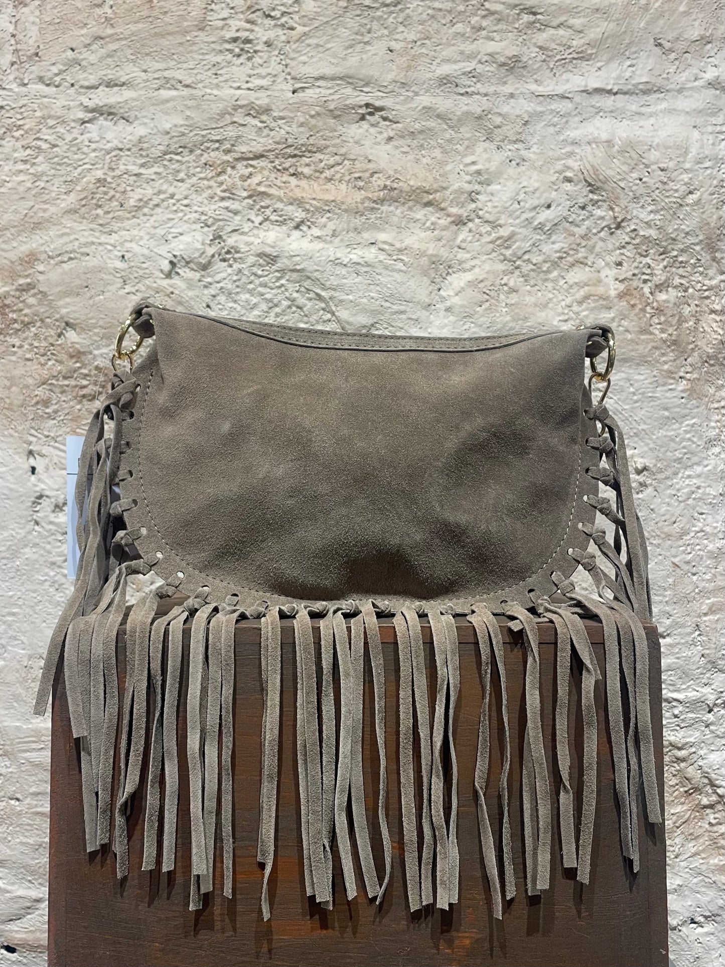 BOLSO PIEL FLECOS TAUPE