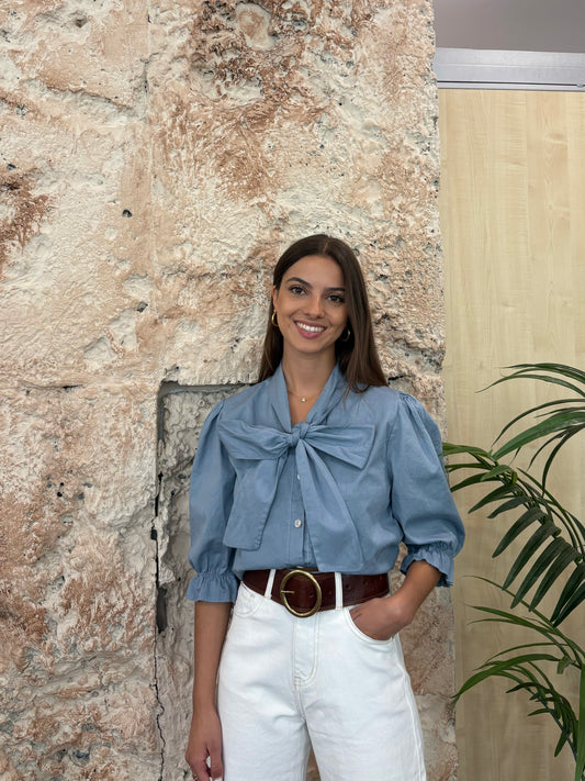 BLUSA CUELLO LAZO DENIM