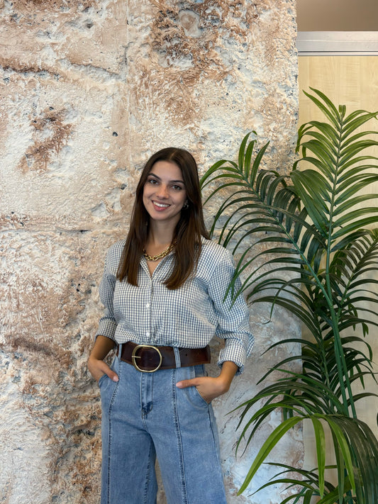 CAMISA VICHY CELESTE-BEIGE