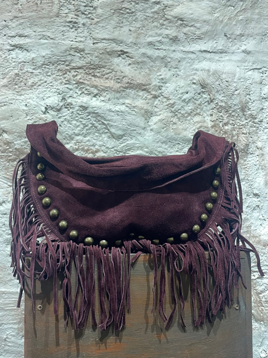 BOLSO PIEL FLECOS DETALLE TACHAS BOURDEOS