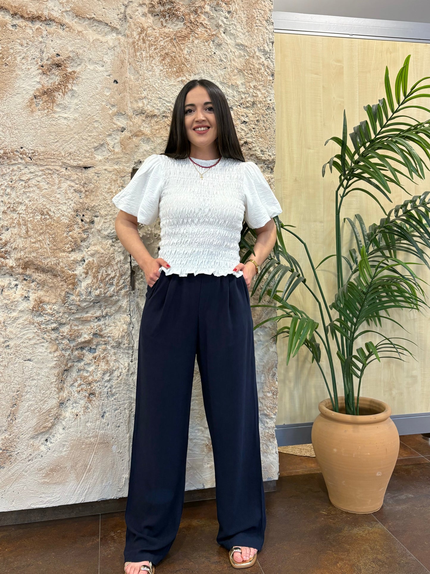 PANTALÓN CULOTTE LINO MARINO