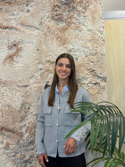 CHAQUETA PUNTO BOLSILLOS GRIS