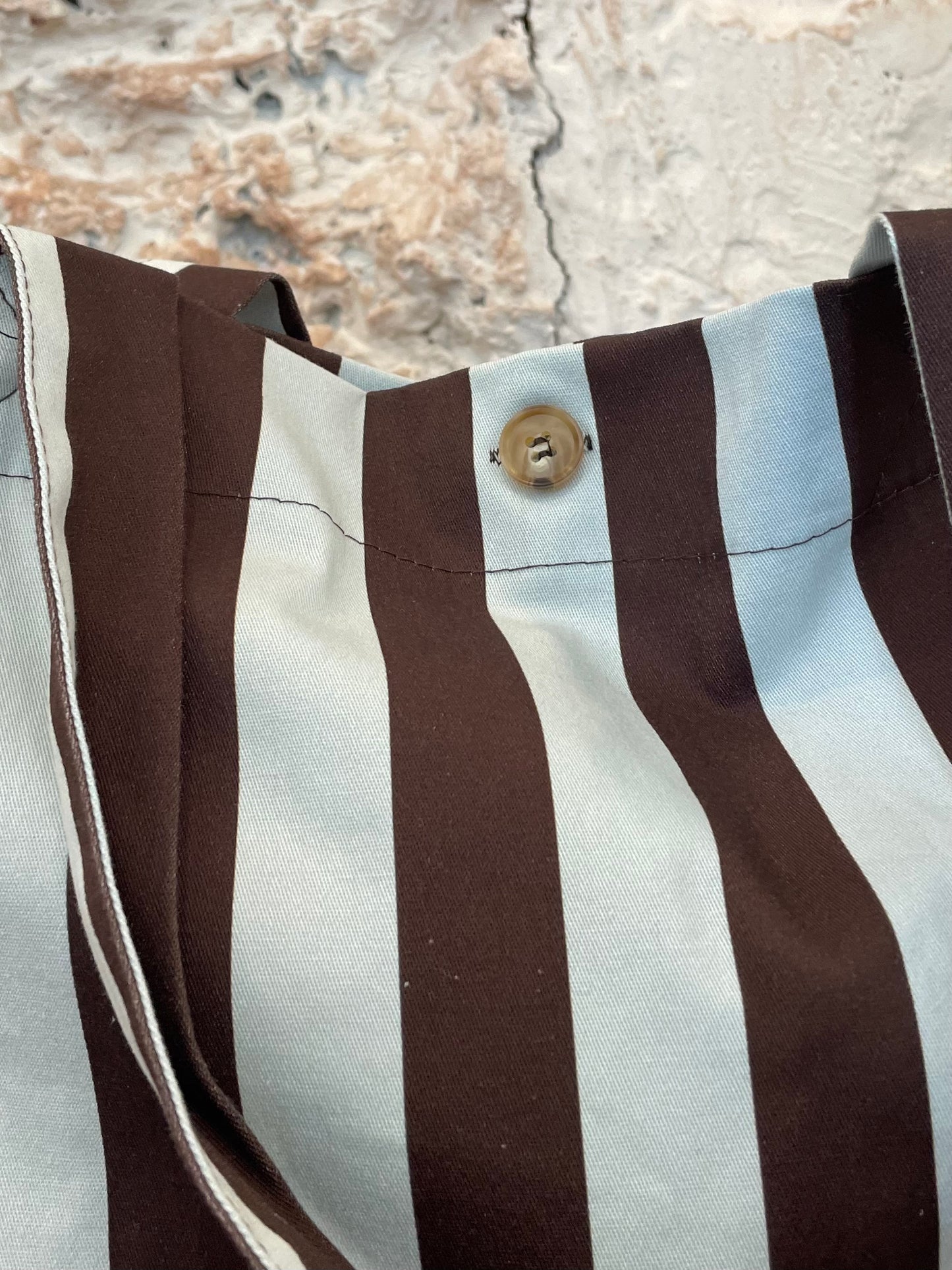 BOLSO SHOPPER TELA RAYAS CELESTE - MARRÓN