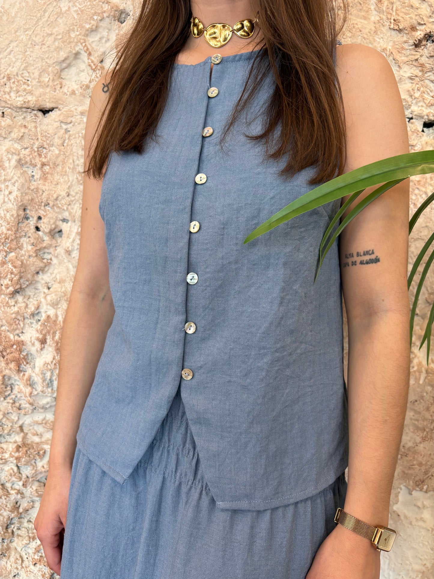 CHALECO BOTONES FRONTAL AZUL