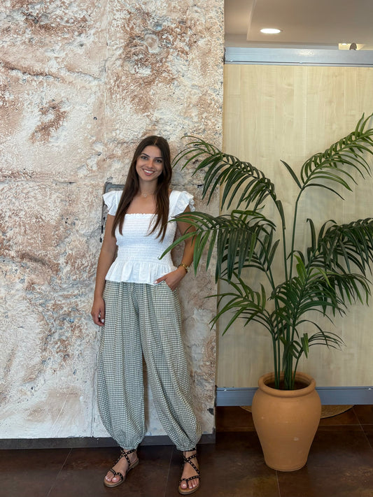 PANTALÓN BOMBACHO VICHY VERDE