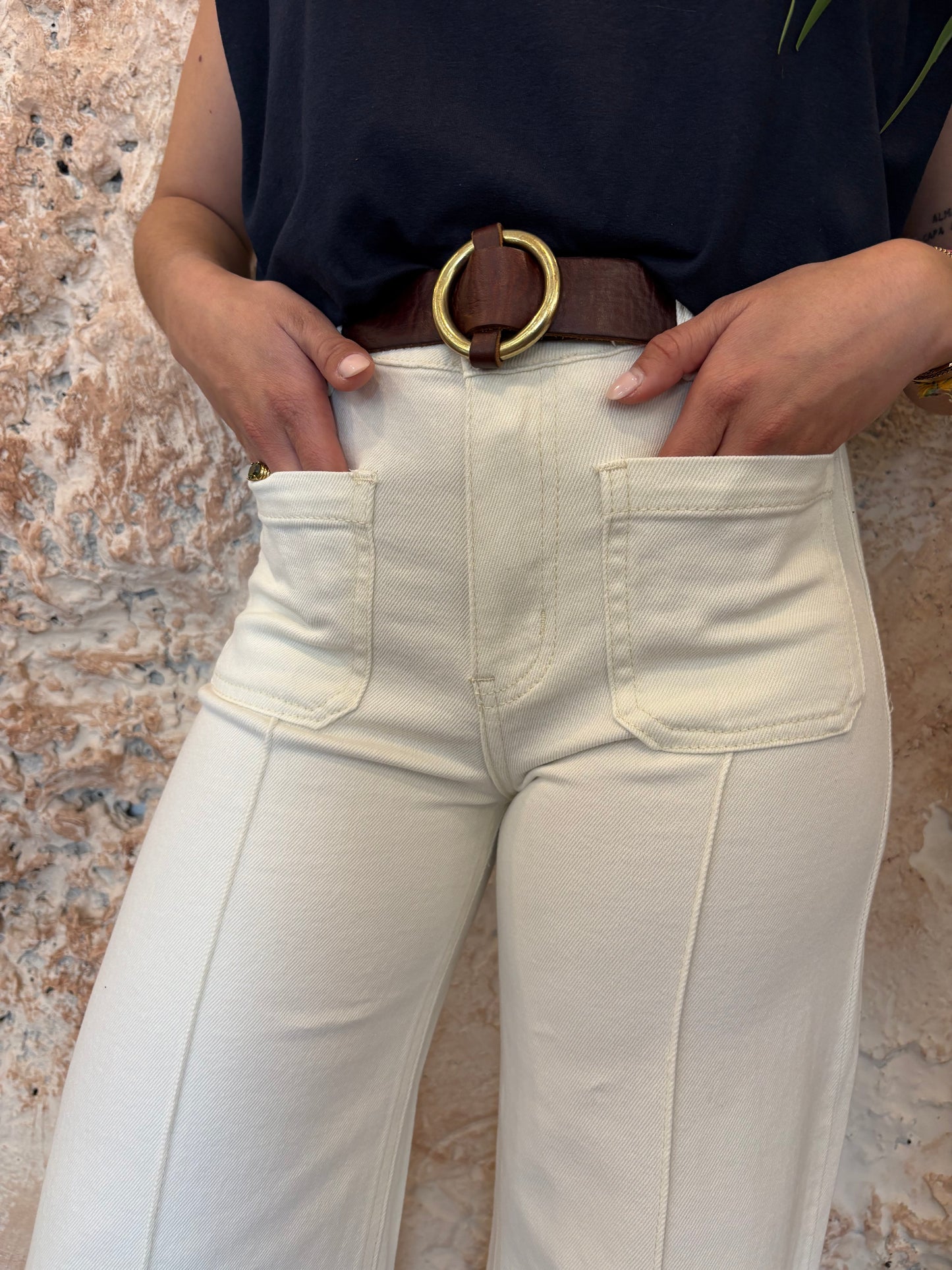 DENIM CULOTTE BEIGE LINEA BOLSILLOS