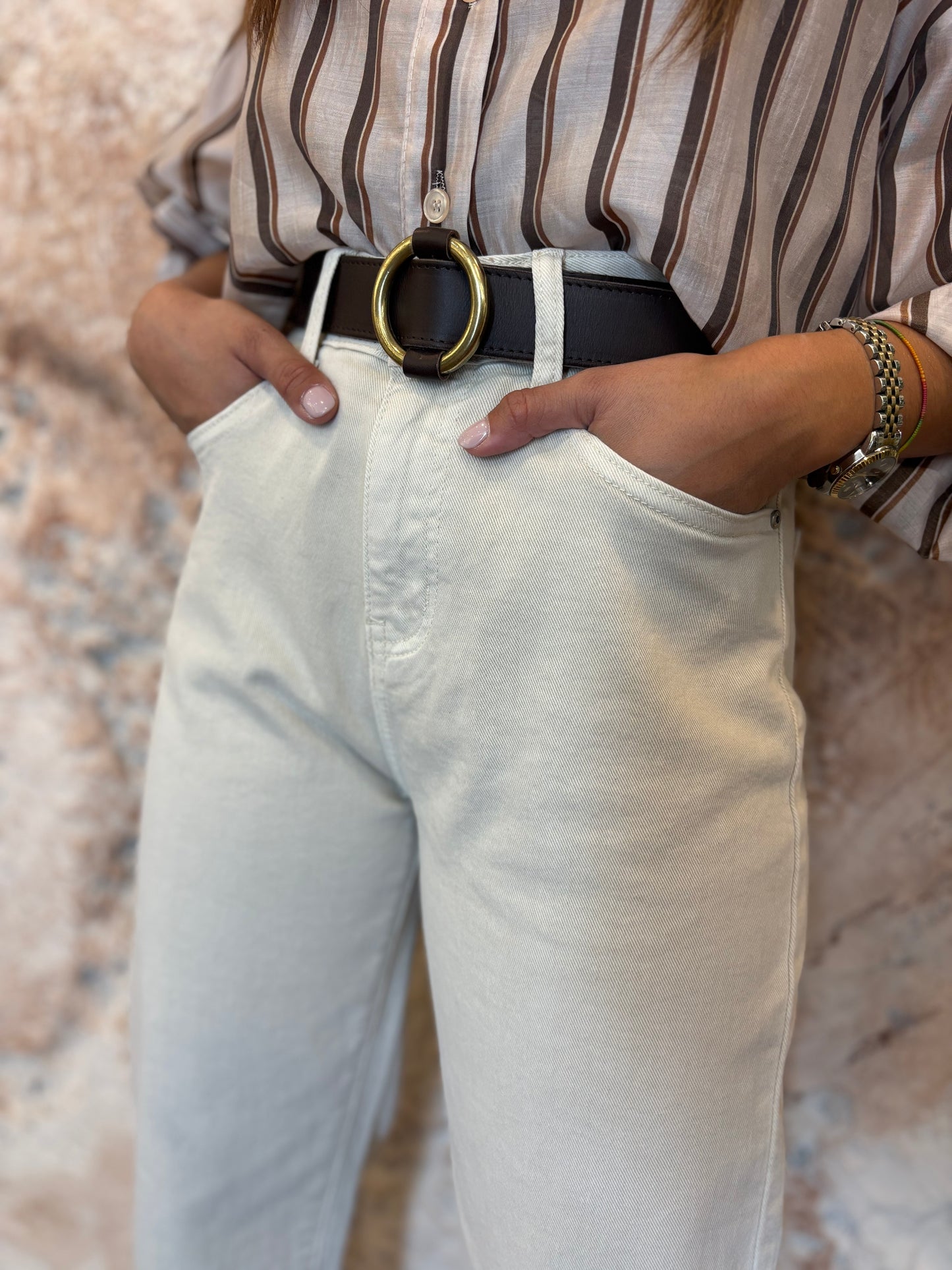 JEANS MOM FIT BEIGE
