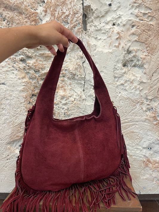 BOLSO PIEL FLECOS MINI BURDEOS