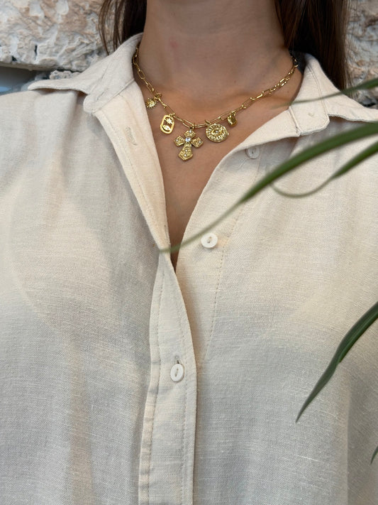 COLLAR CADENA CHARMS CRUZ/OJO