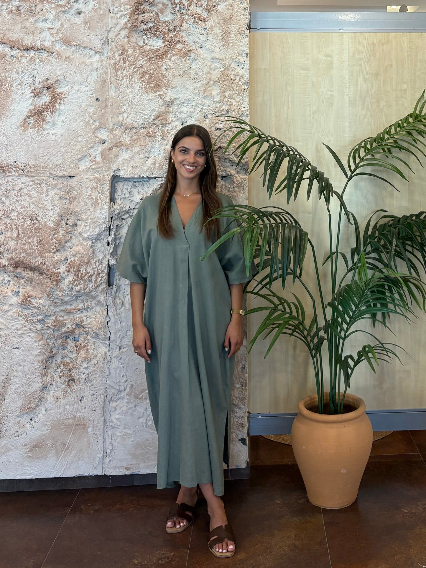 VESTIDO LARGO LINO VERDE