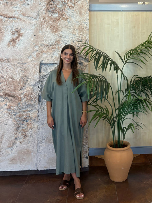 VESTIDO LARGO LINO VERDE