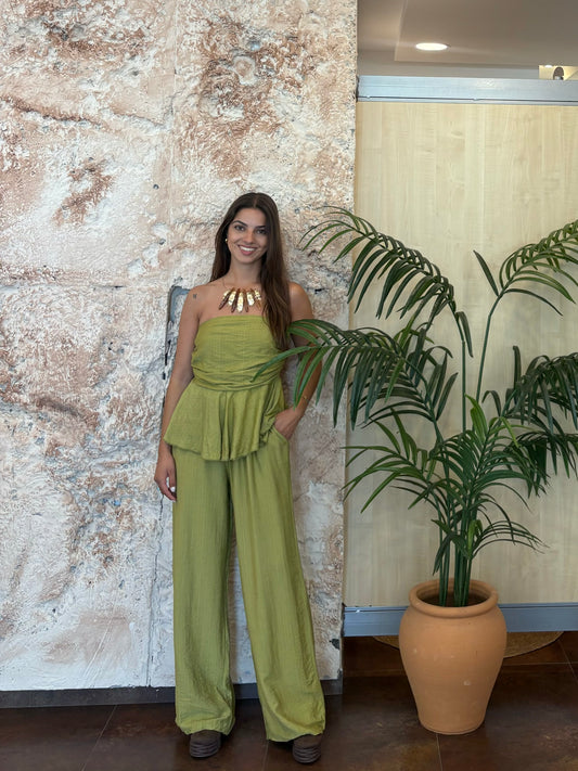 CONJUNTO TOP PALABRA DE HONOR Y PANTALÓN FLUIDO VERDE