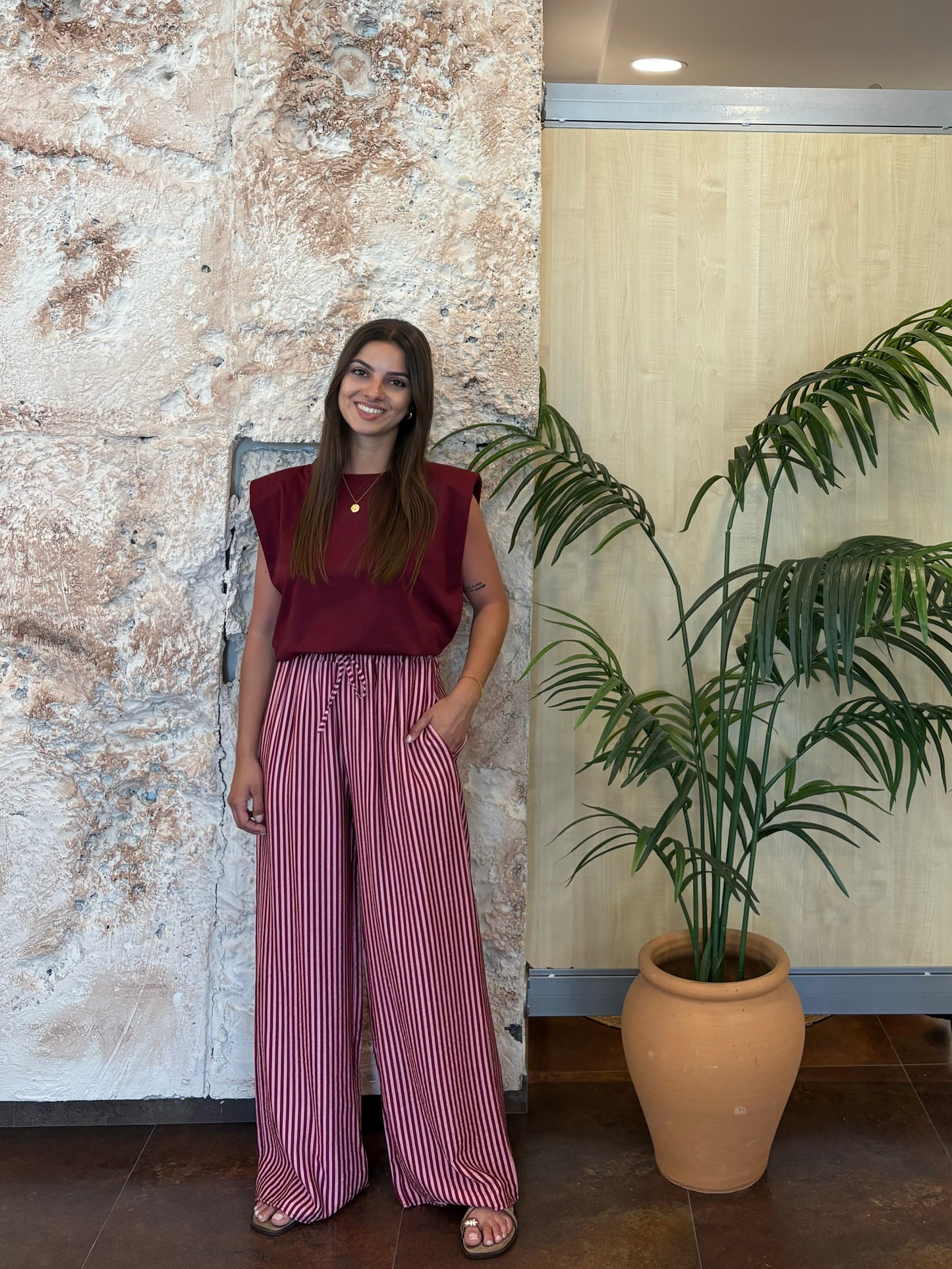 PANTALÓN FLUIDO RAYAS ROSA Y MORADO