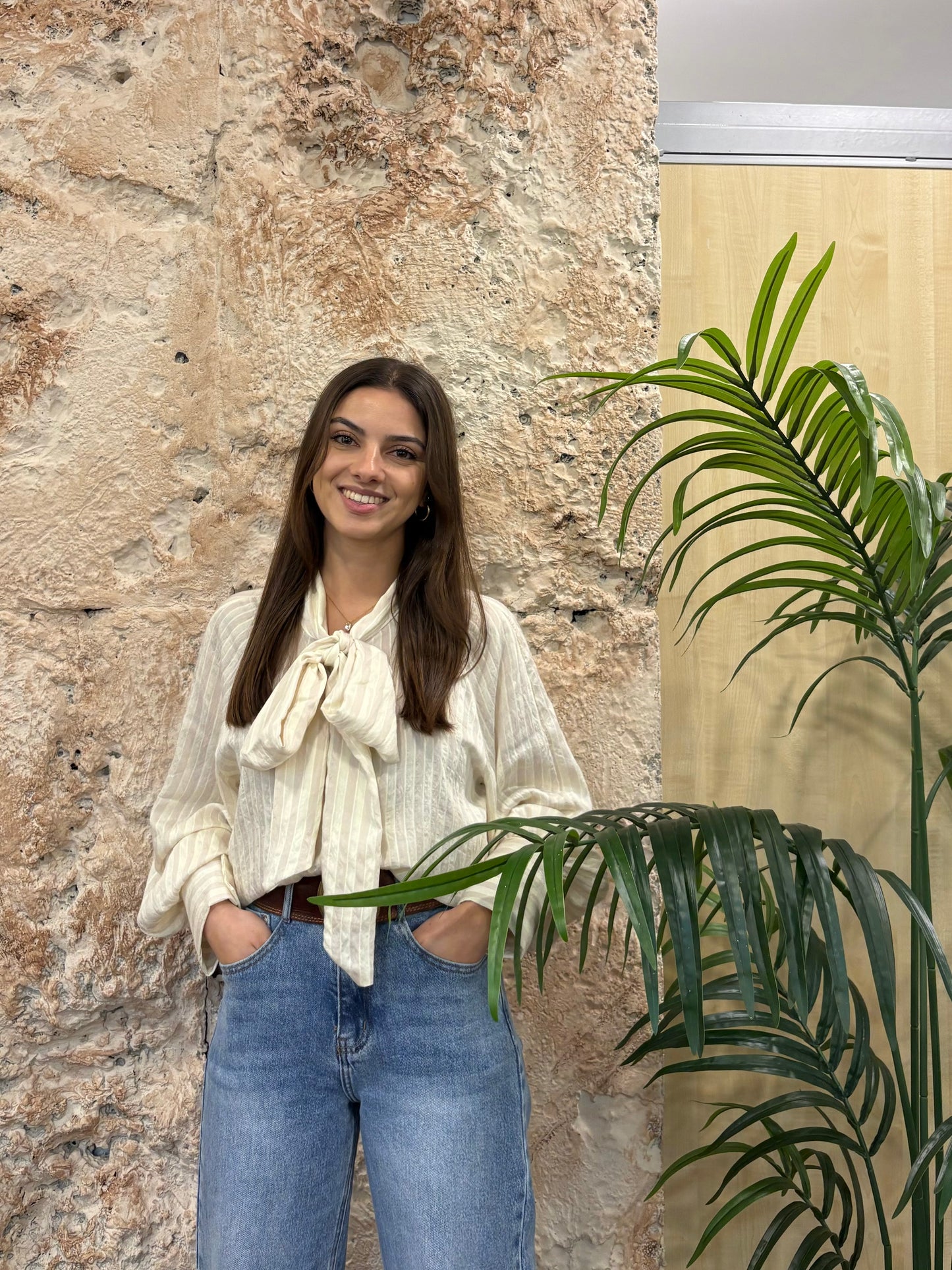 CAMISA LAZADA RAYAS NUDE