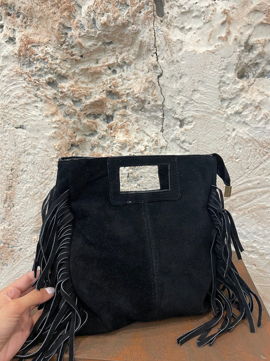 BOLSO PIEL NEGRO FLECOS CUADRADO