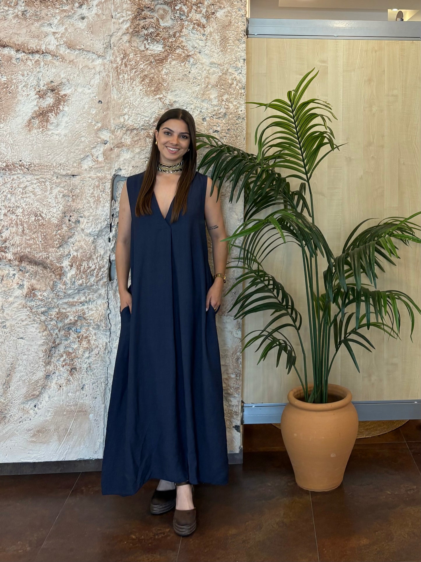 VESTIDO LARGO FLUIDO AZUL