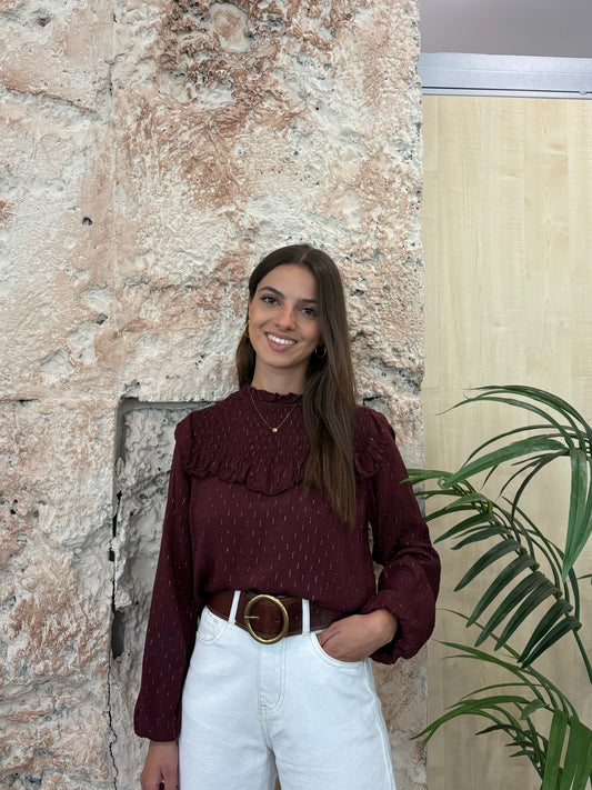 BLUSA BURDEOS PANEL GLITTER
