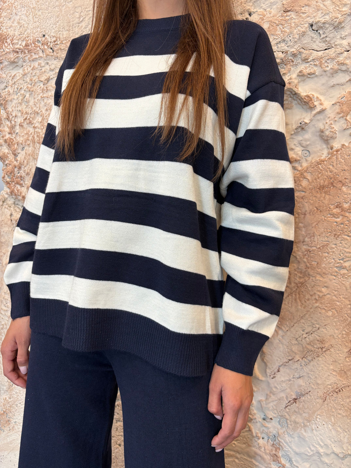 CONJUNTO DE PUNTO RAYAS AZUL MARINO