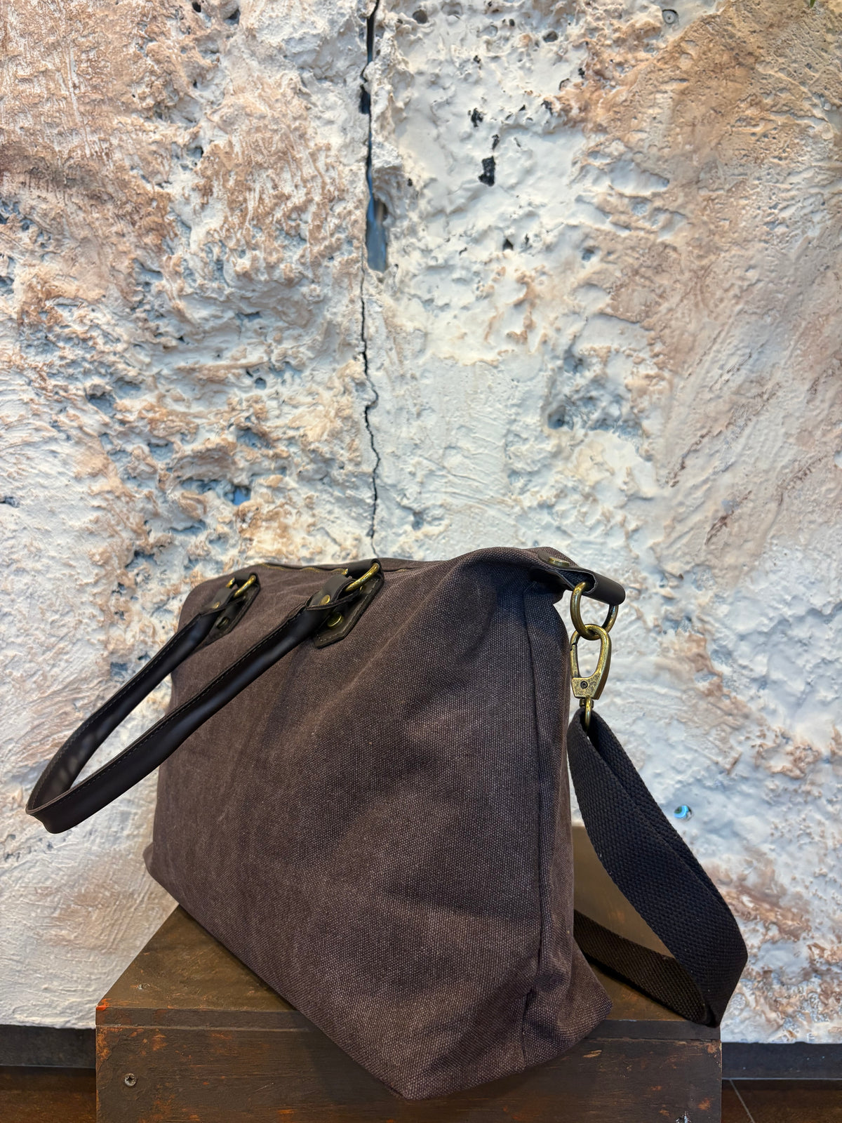 BOLSO LONA MARRÓN - ASA PIEL