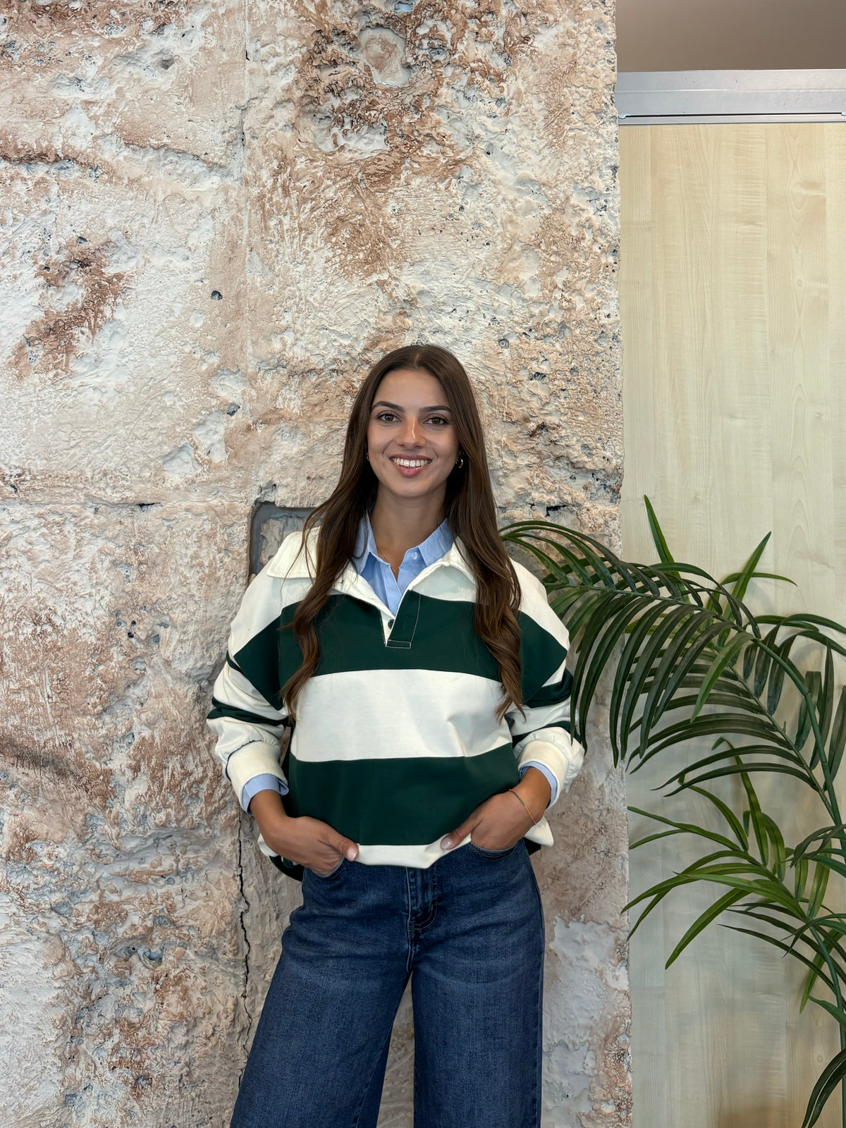 SUDADERA TIPO POLO RAYAS VERDE