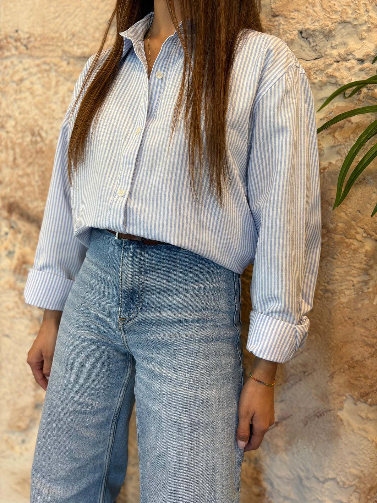 CAMISA RAYAS BLANCA - CELESTE