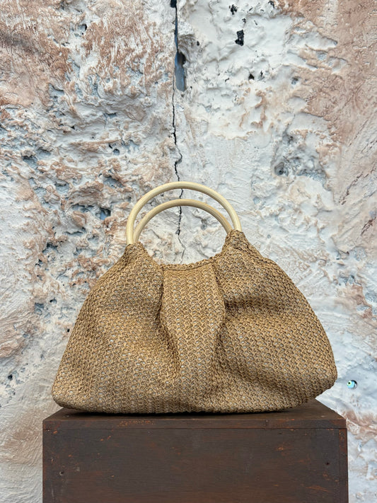 BOLSO DE MANO RAFIA ASA MADERA