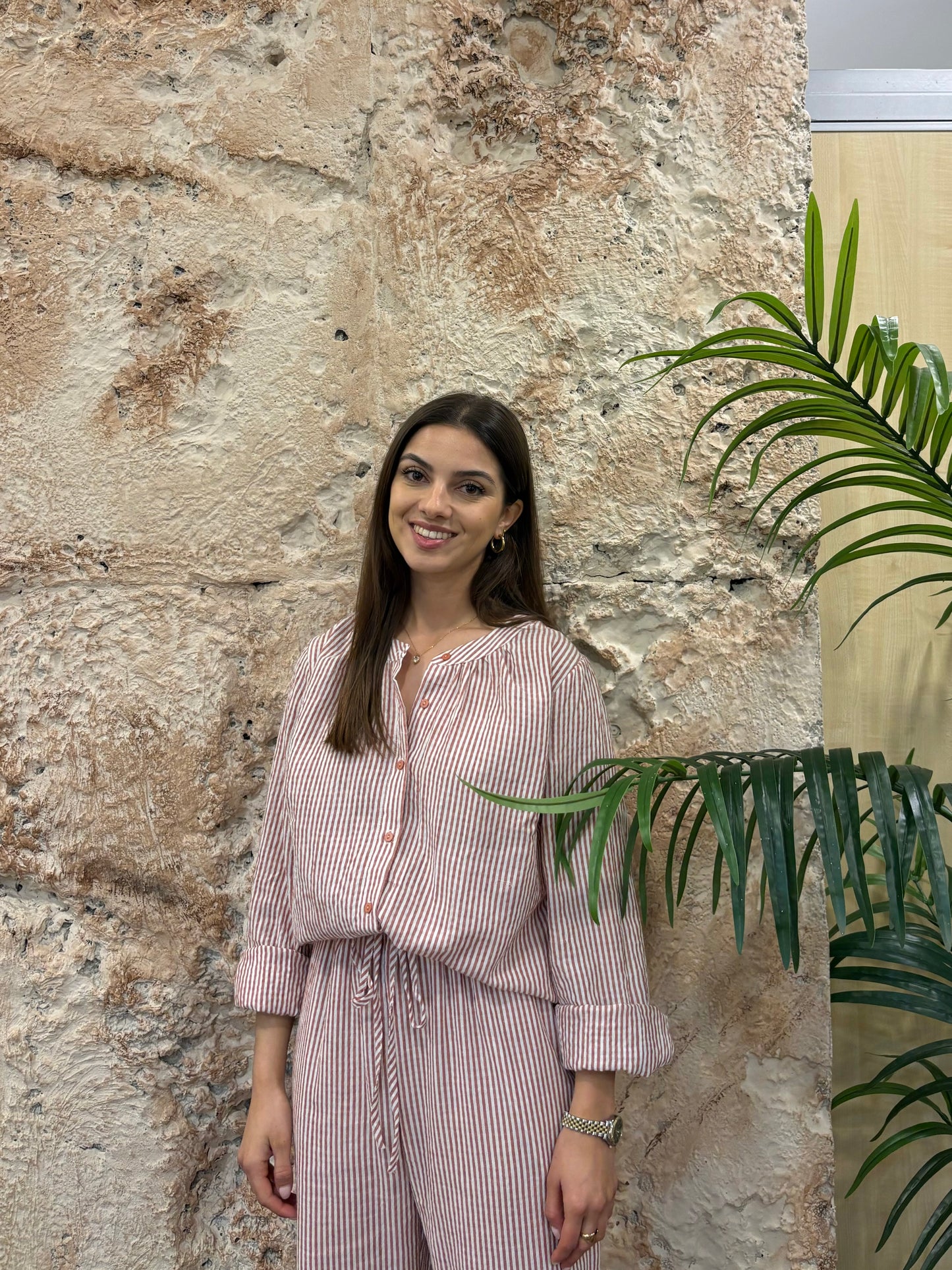 CAMISA TEJA RAYAS VOLANTE