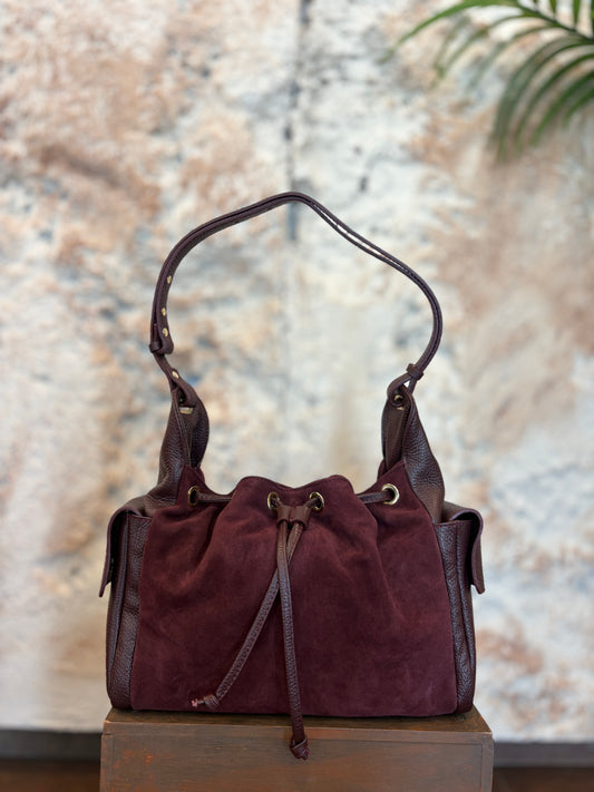 BOLSO FRUNCIDO PIEL BURDEOS