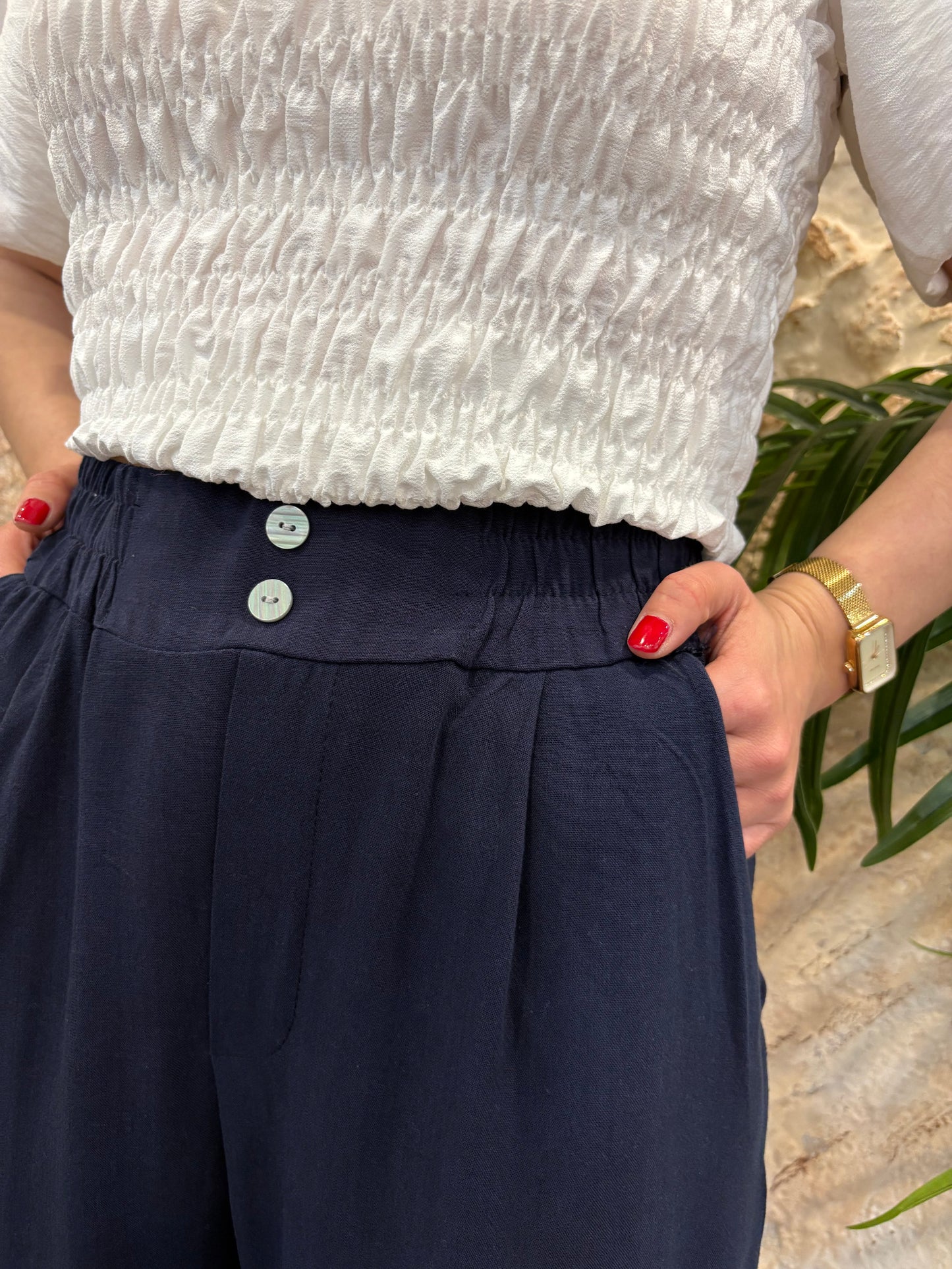 PANTALÓN CULOTTE LINO MARINO