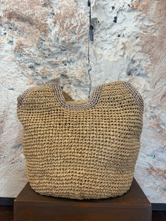 BOLSO RAFIA ASA ORO ROSADO