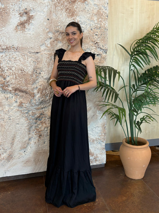 VESTIDO PANEL VOLANTES NEGRO