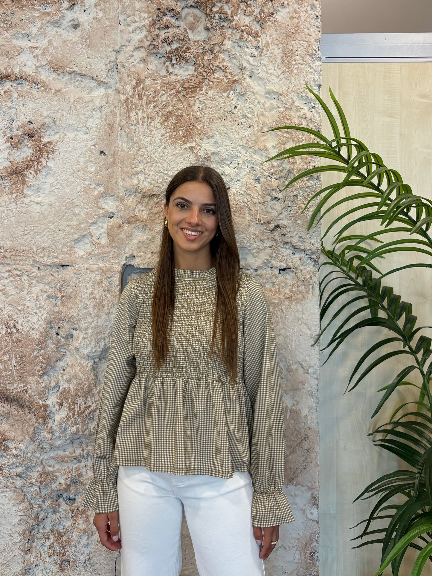BLUSA PANEL DE ABEJA VICHY VERDE