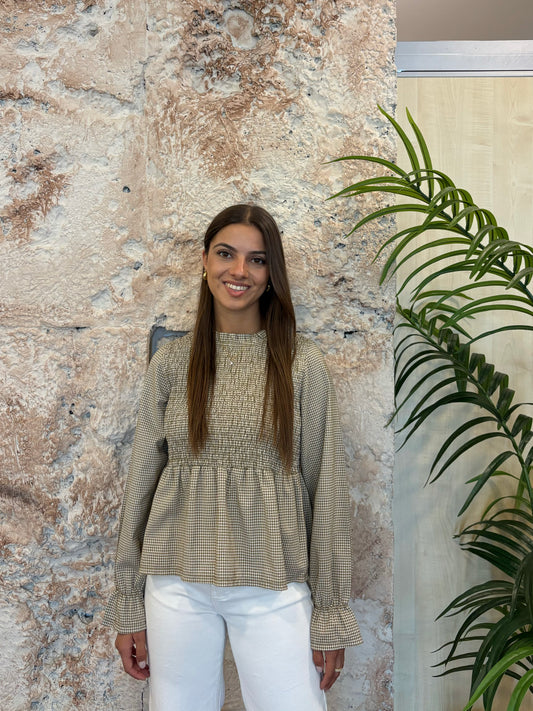 BLUSA PANEL DE ABEJA VICHY VERDE