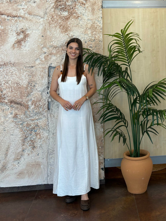 VESTIDO LARGO DETALLE TIRANTE BLANCO