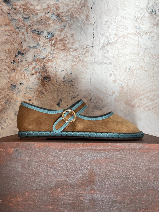 MERCEDITA TERCIOPELO KHAKI - VERDE AGUA