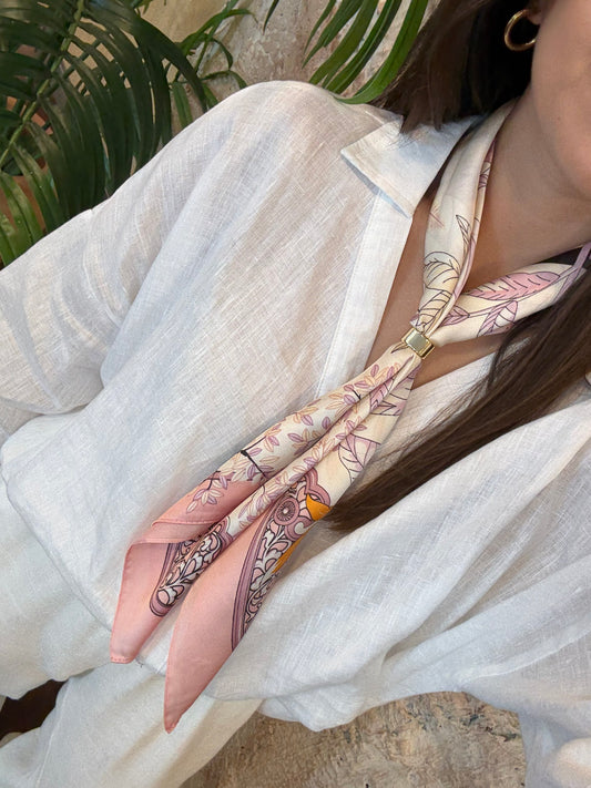 PAÑUELO CUELLO ESTAMPADO ROSA Y NARANJA