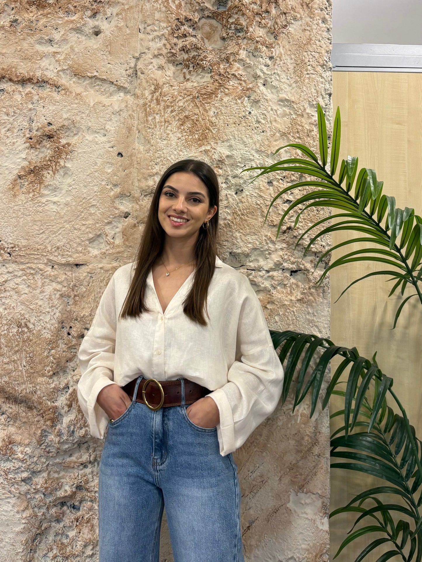 CAMISA OVERSIZE LINO BEIGE