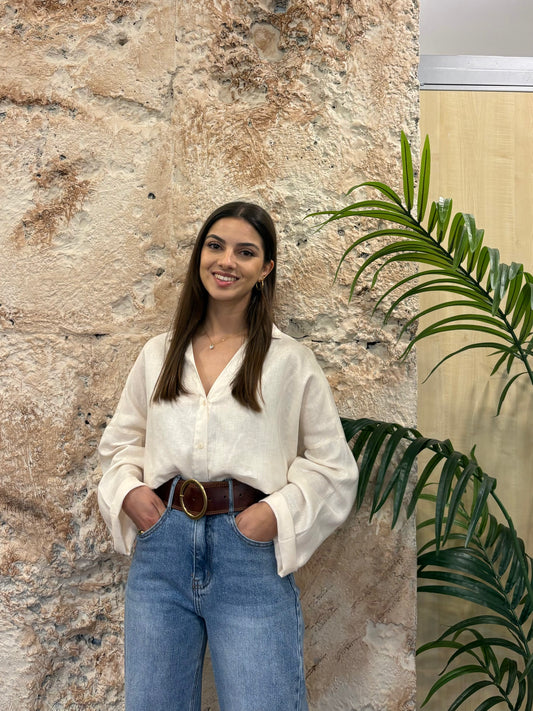 CAMISA OVERSIZE LINO BEIGE