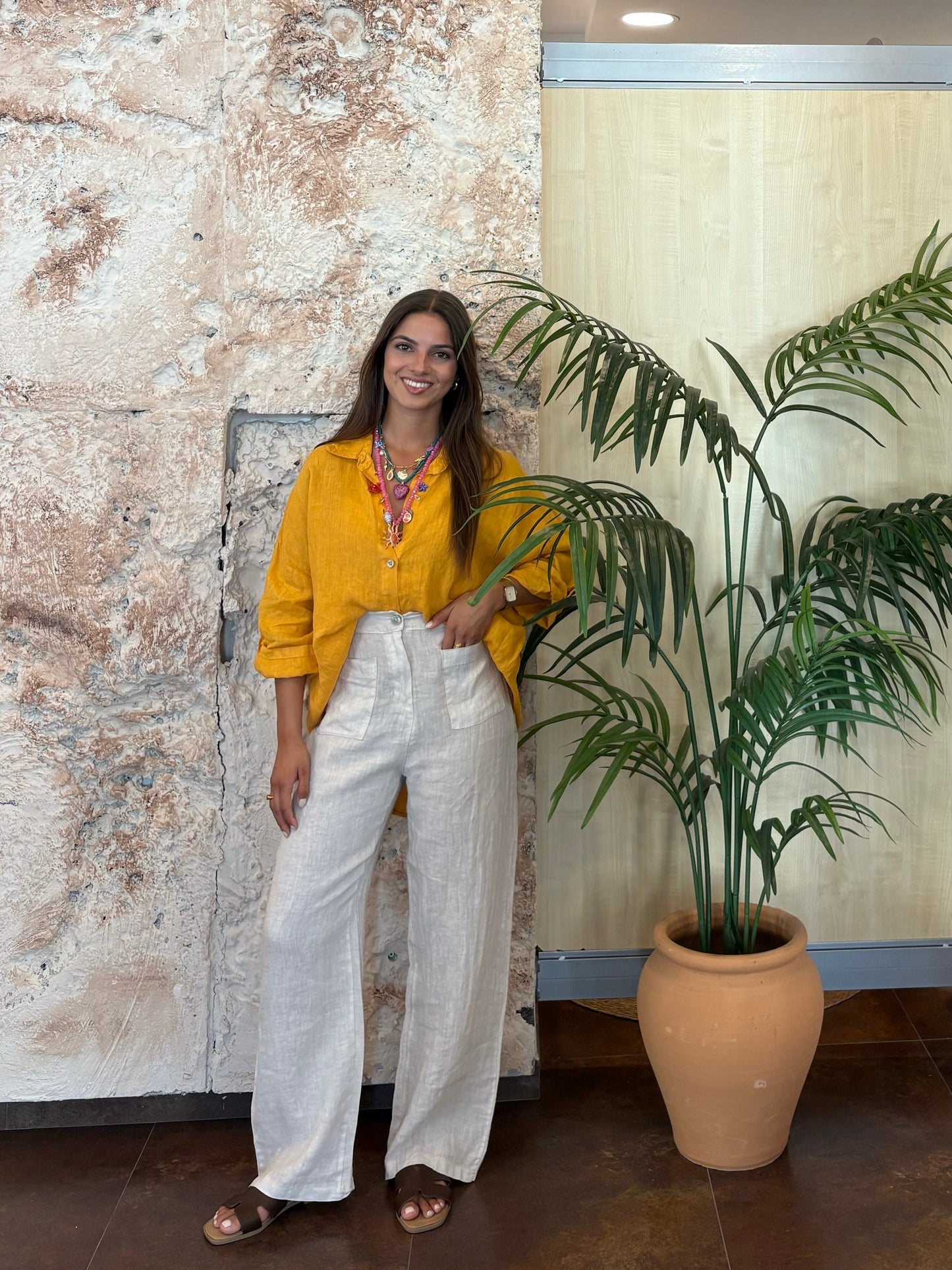 PANTALÓN LINO BOLSILLOS BEIGE