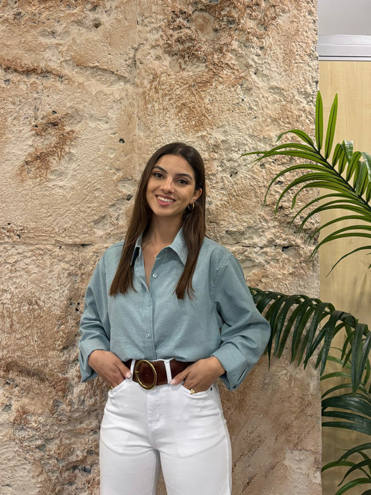 CAMISA OVERSIZE OXFORD VERDE AGUA