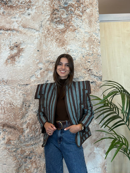 CHAQUETA ESTAMPADO RAYAS MARRÓN-VERDE AGUA